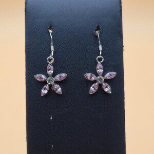 Sterling Silver Crystal Flower Dangle Earrings A5766